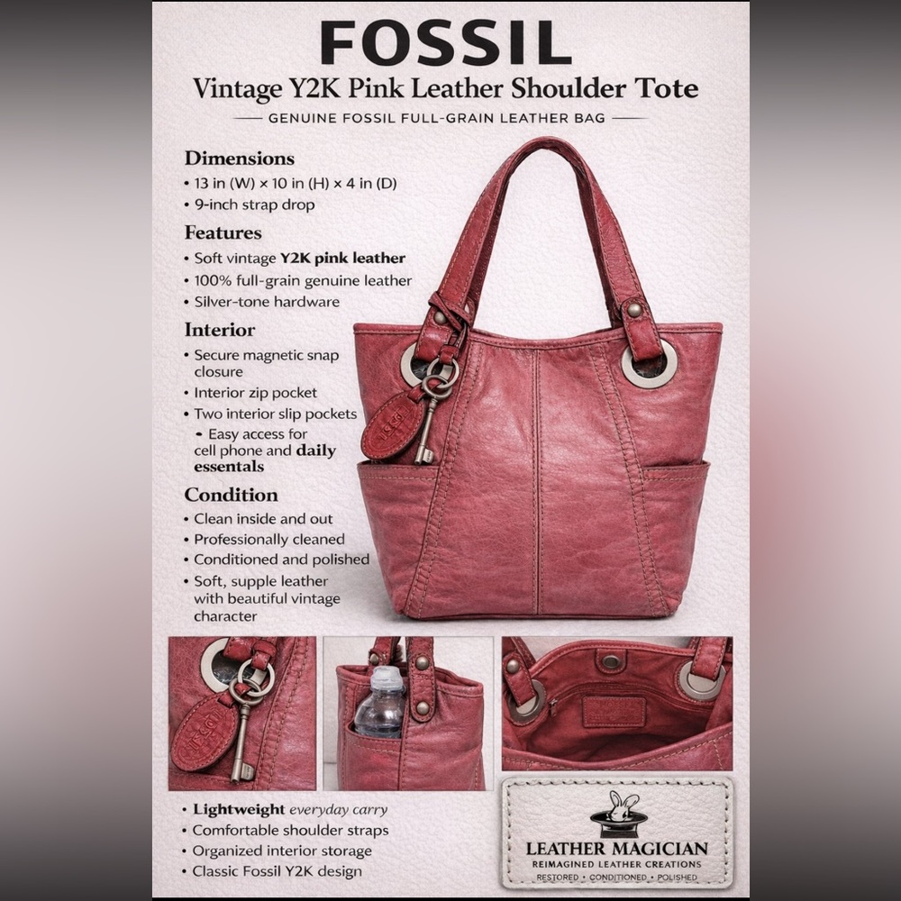 Fossil Y2K Pink Leather Shoulder Tote